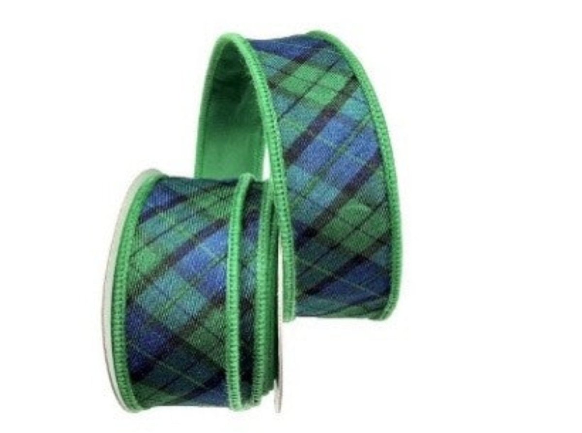 Shop For 1in Dupion Green Blue Plaid Ribbon (10 Yards)