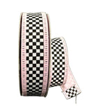 Shop For 1in Dupioni Black White Check Ribbon: Pink (10 Yards)