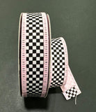 Shop For 1in Dupioni Black White Check Ribbon: Pink (10 Yards)