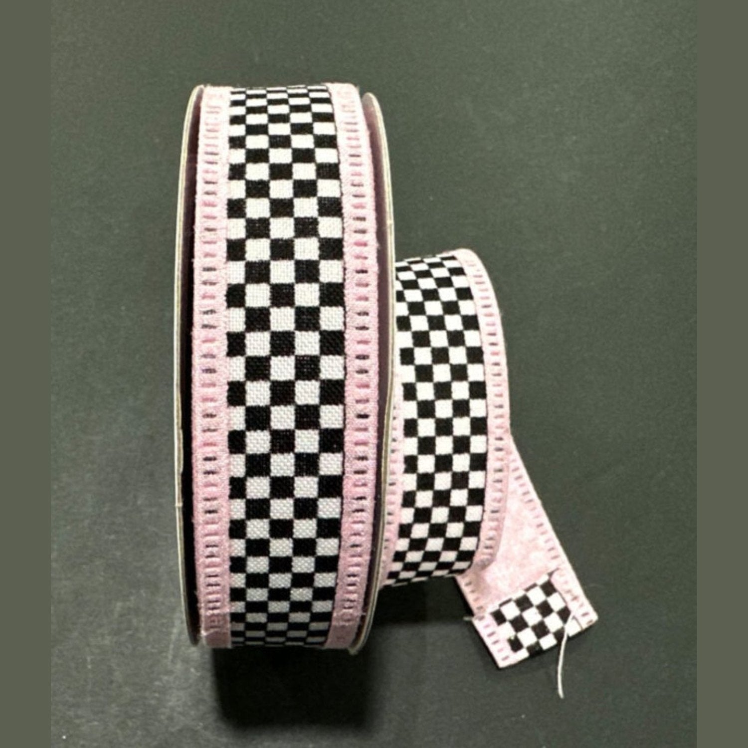 Shop For 1in Dupioni Black White Check Ribbon: Pink (10 Yards)