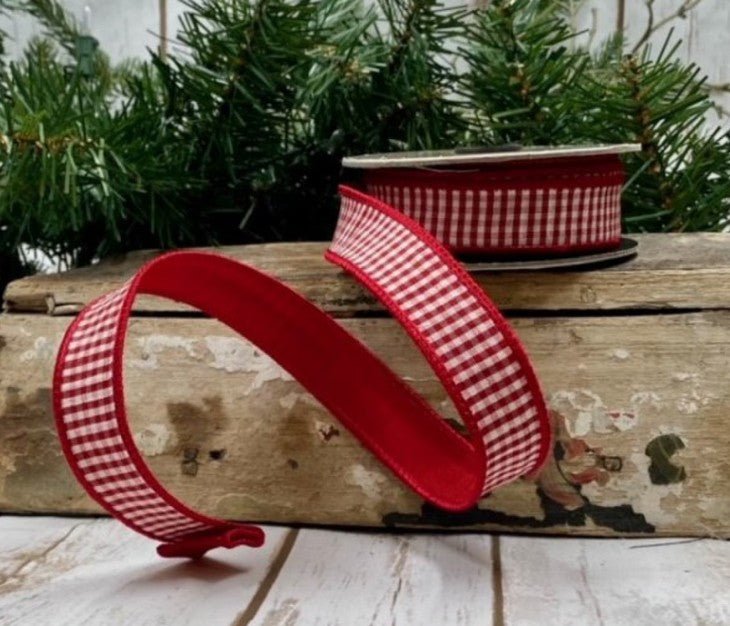 Shop For 1in Faux Dupion Mini Check Ribbon: Red/White (10 Yards)