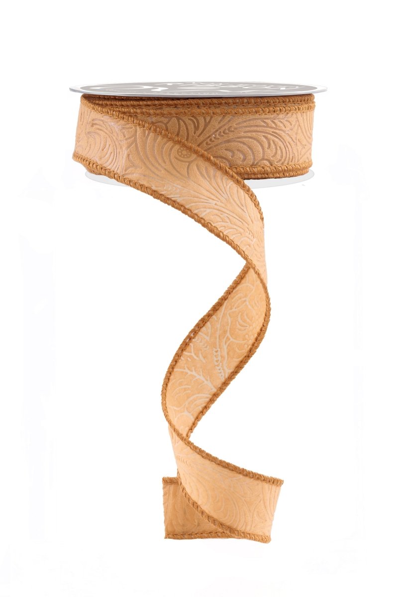 Shop For 1in Flower Embossed Ribbon: Caramel (10 Yards)
