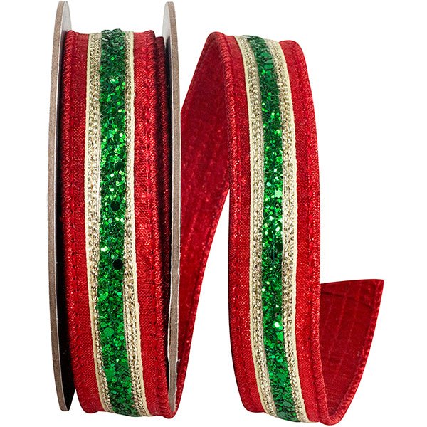 Shop For 1in Glitter Stripe Fiesta Ribbon: Red (5 Yards)