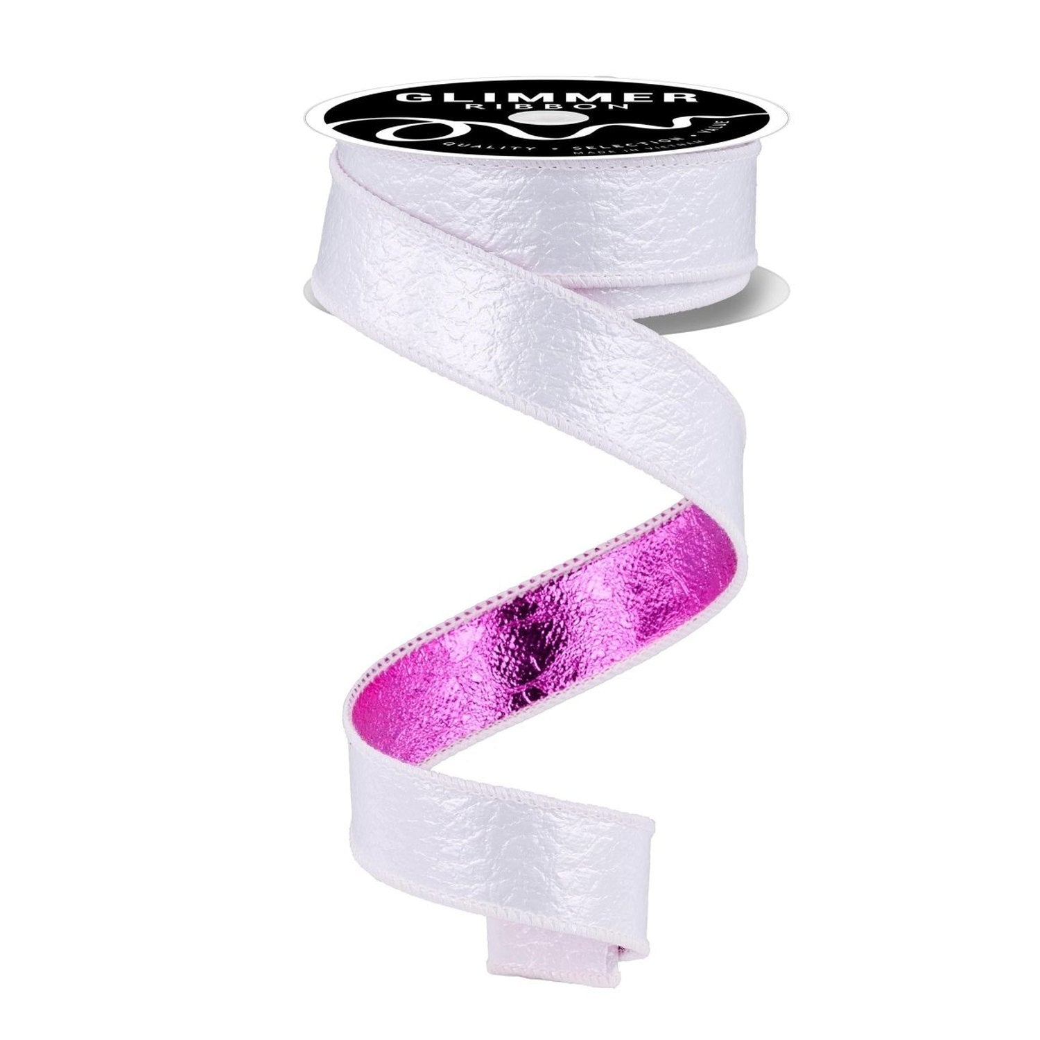 Shop For 1in Ice Crackle/Water Dot Fused Ribbon: White/Fuchsia (10 Yards)