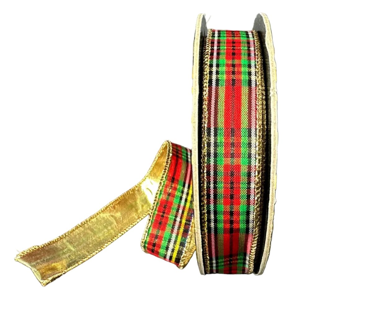 Shop For 1in Tartan Plaid Gold Back Ribbon: Red/Green (10 Yards)