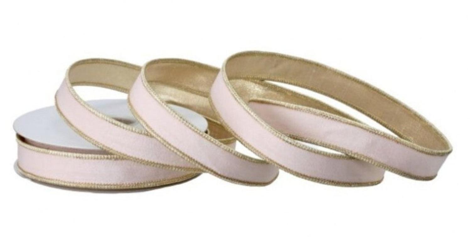 1in Velvet Ribbon with Platinum Edge: Blush Pink (10 Yards)