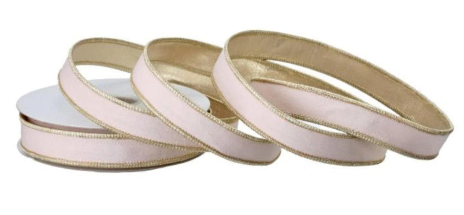Shop For 1in Velvet Ribbon with Platinum Edge: Blush Pink (10 Yards)