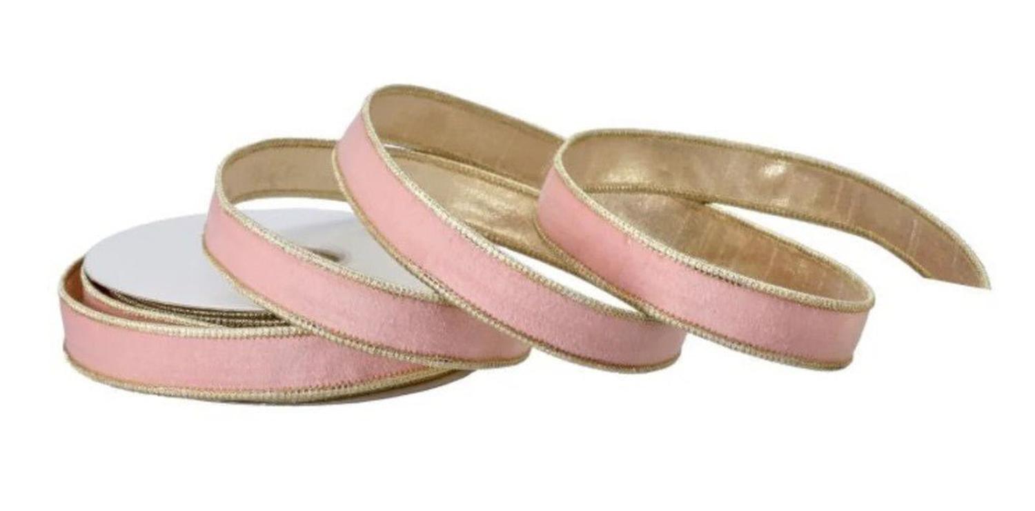 1in Velvet Ribbon with Platinum Edge: Pastel Rose (10 Yards)