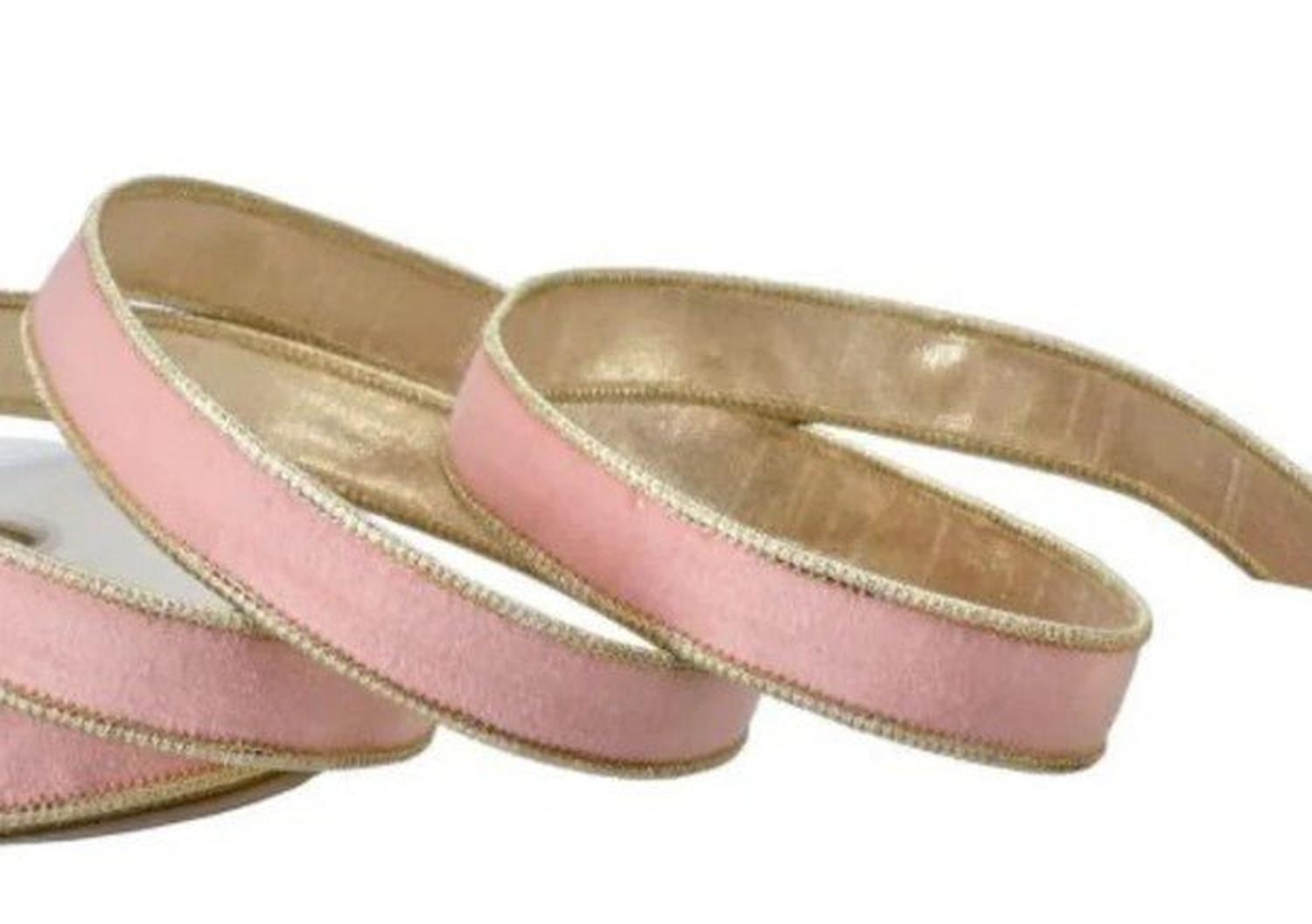 1in Velvet Ribbon with Platinum Edge: Pastel Rose (10 Yards)