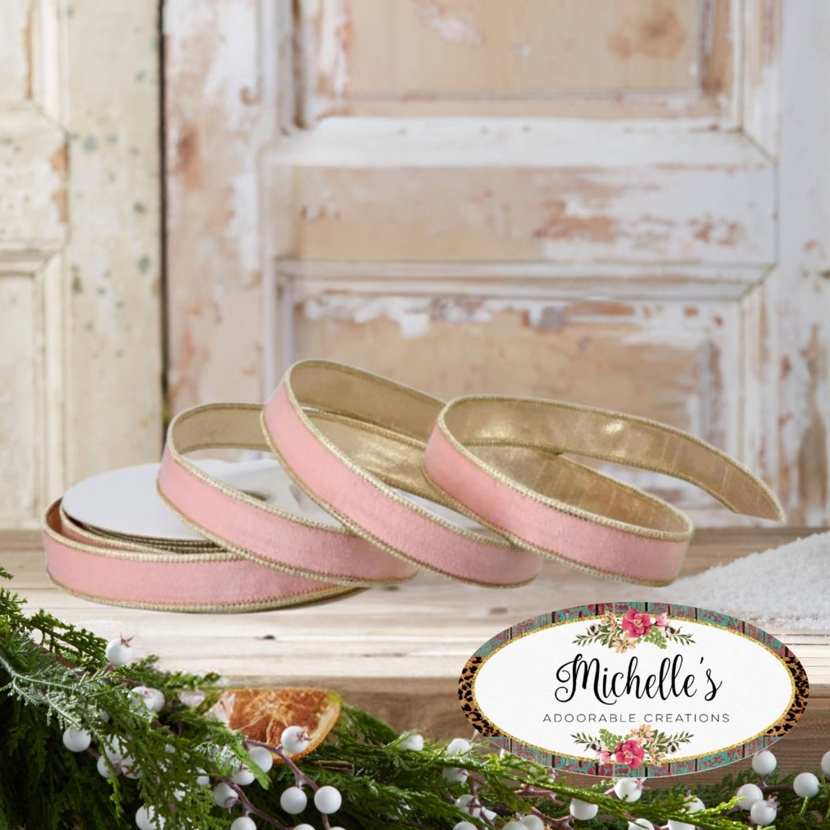 Shop For 1in Velvet Ribbon with Platinum Edge: Pastel Rose (10 Yards)