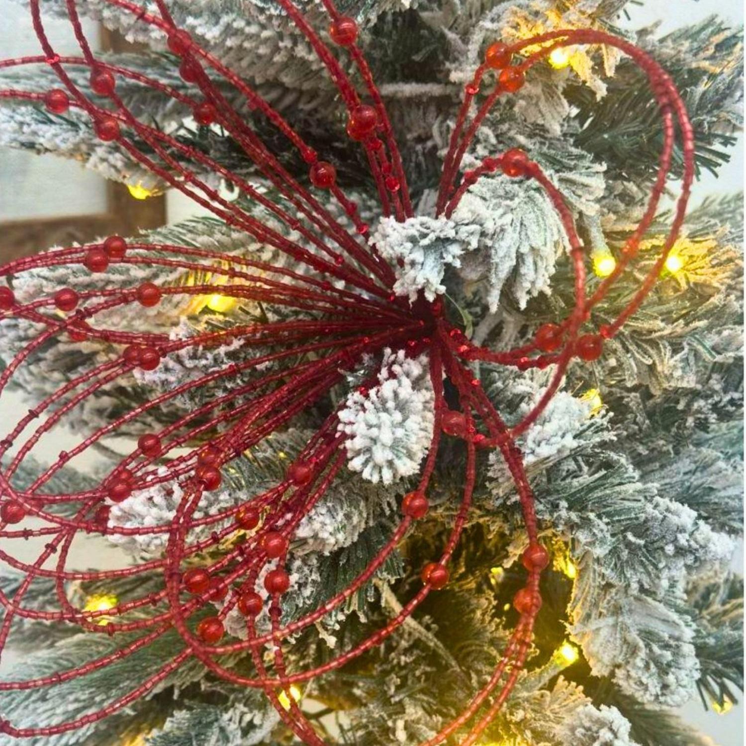 20" Beaded Jewel Flower Burst Stem: Red