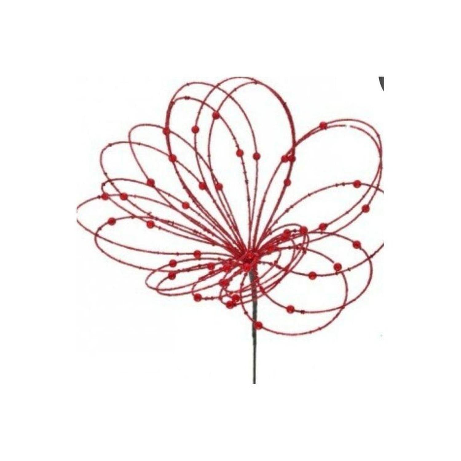 20" Beaded Jewel Flower Burst Stem: Red