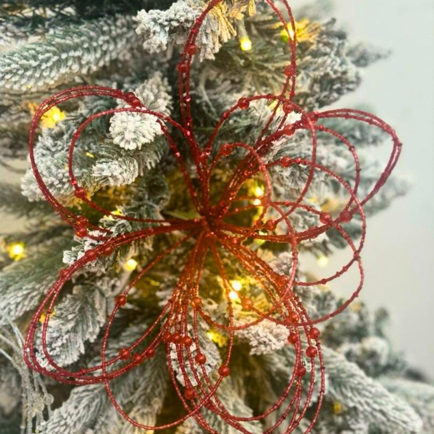 20" Beaded Jewel Flower Burst Stem: Red