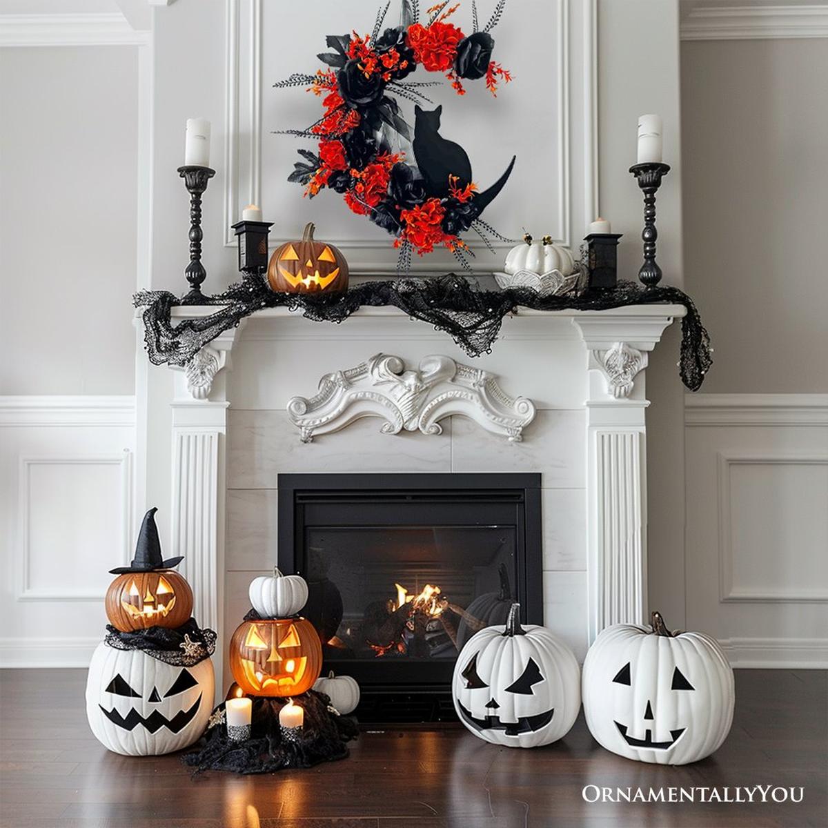 Shop For 20" Crescent Moon Floral Black Cat Door Wreath