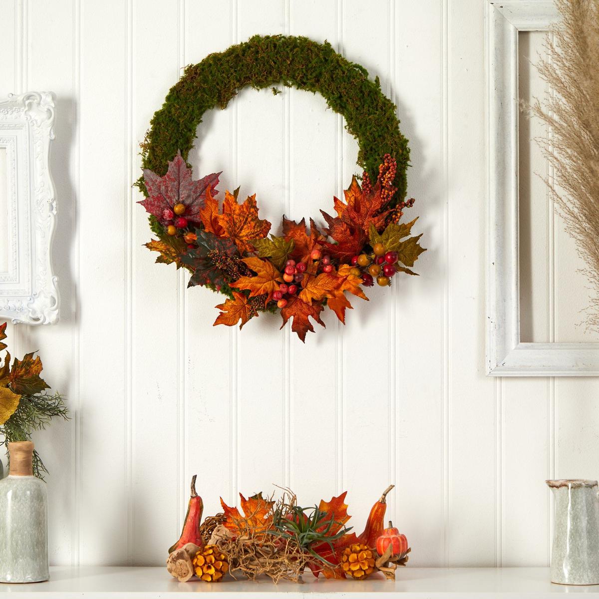 Shop For 20” Fall Maple Leaf and Berries Artificial Autumn Wreath