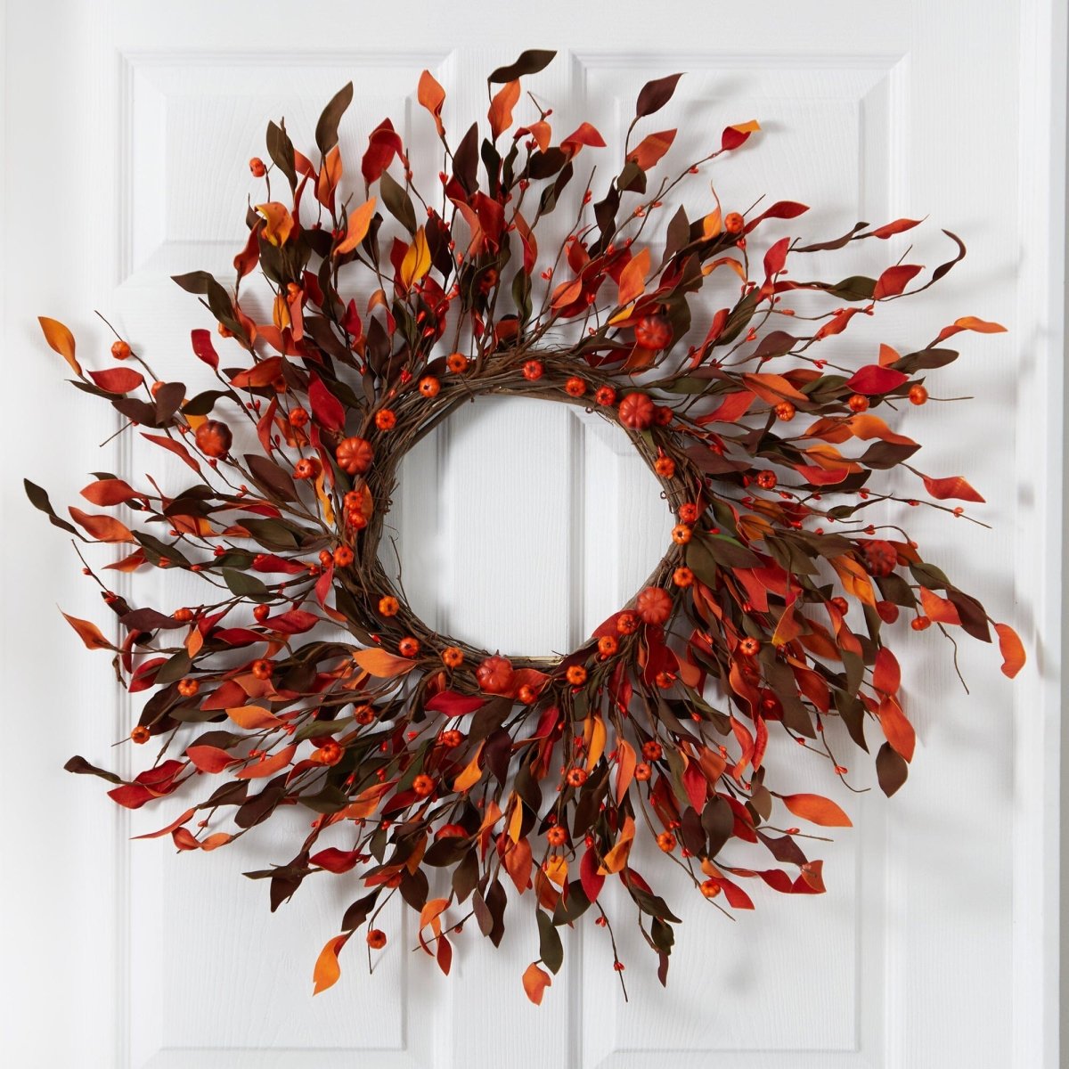 Shop For 20” Harvest Leaf and Mini Pumpkin Artificial Wreath