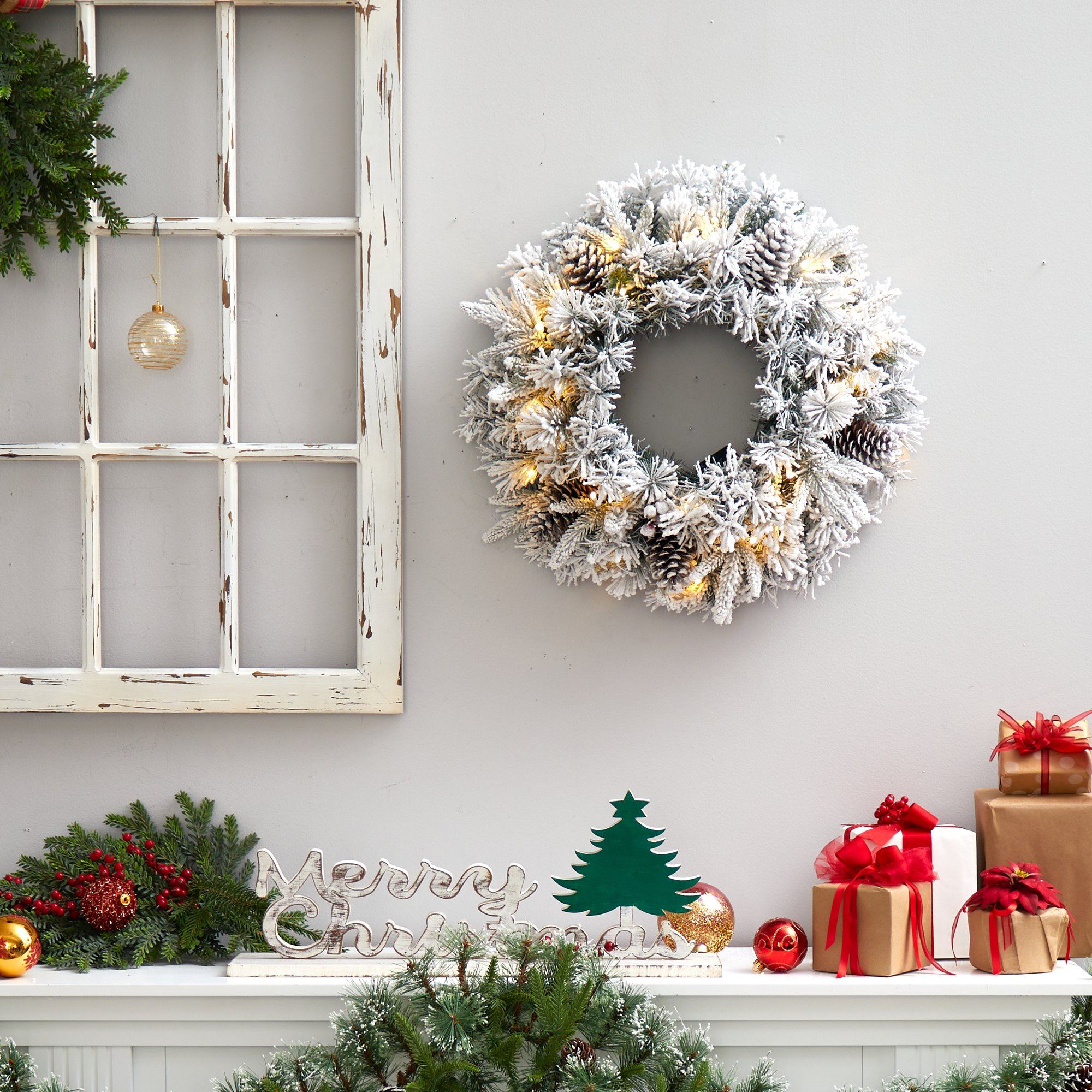 Shop For 20” LED Flocked Artificial Christmas Wreath