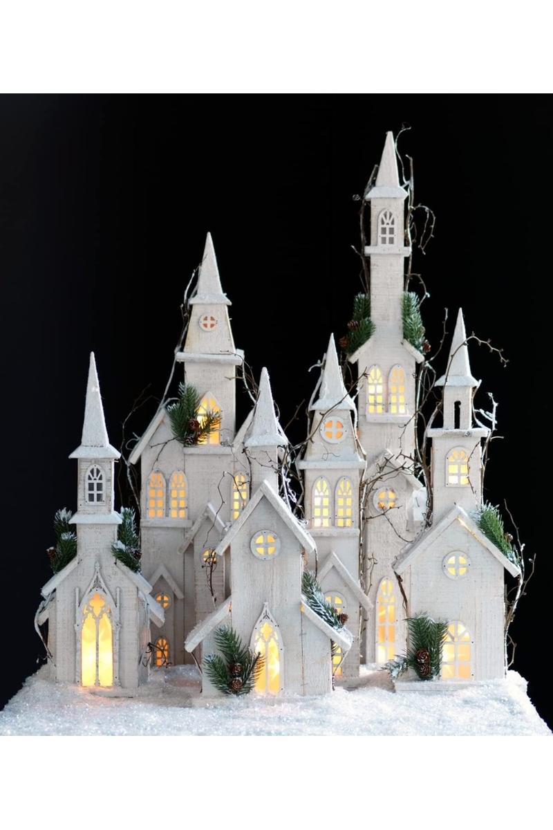 Shop For 20" LED Lighted Wooden Church with Frosted Pine Accents 60020DS