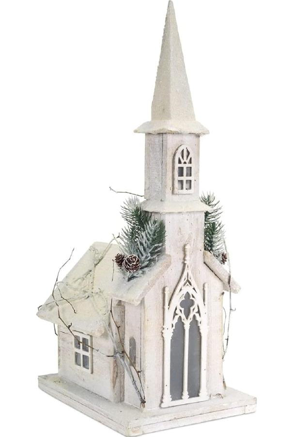 Shop For 20" LED Lighted Wooden Church with Frosted Pine Accents 60020DS