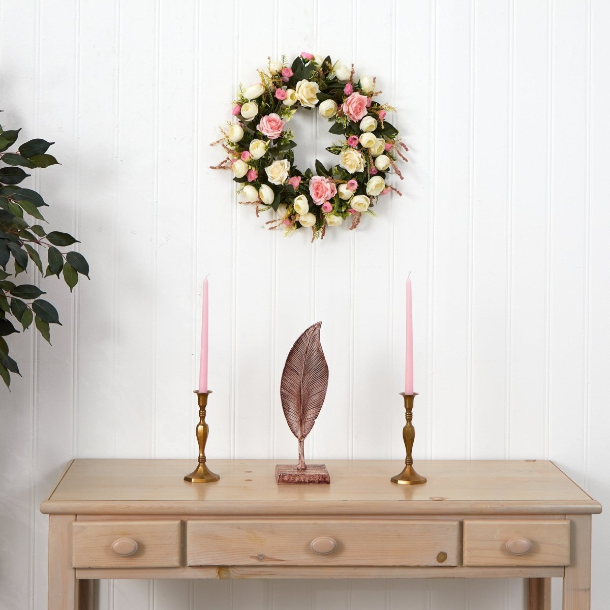 Shop For 20” White & Pink Rose Artificial Wreath