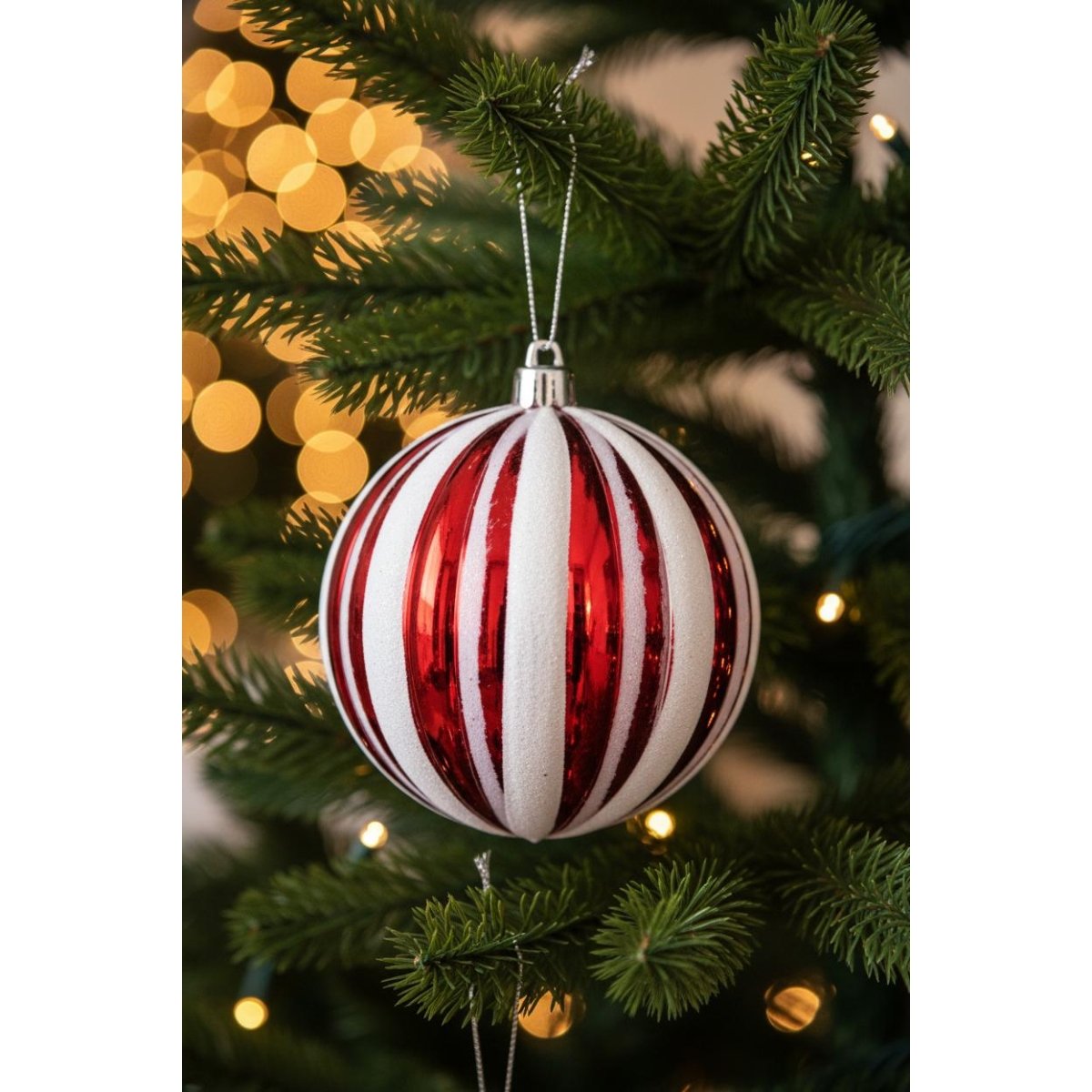 Shop For 200MM Candy Stripe Ornament Ball: Red/White