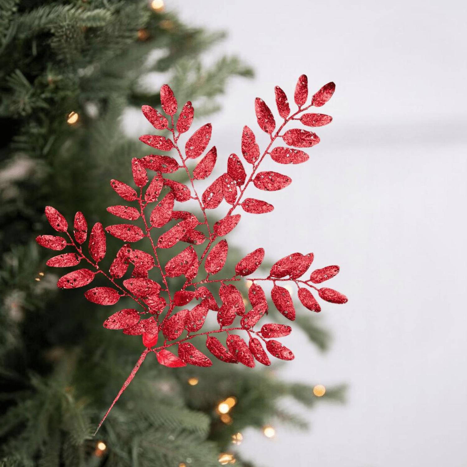 21" Glitter Honey Locust Spray: Red