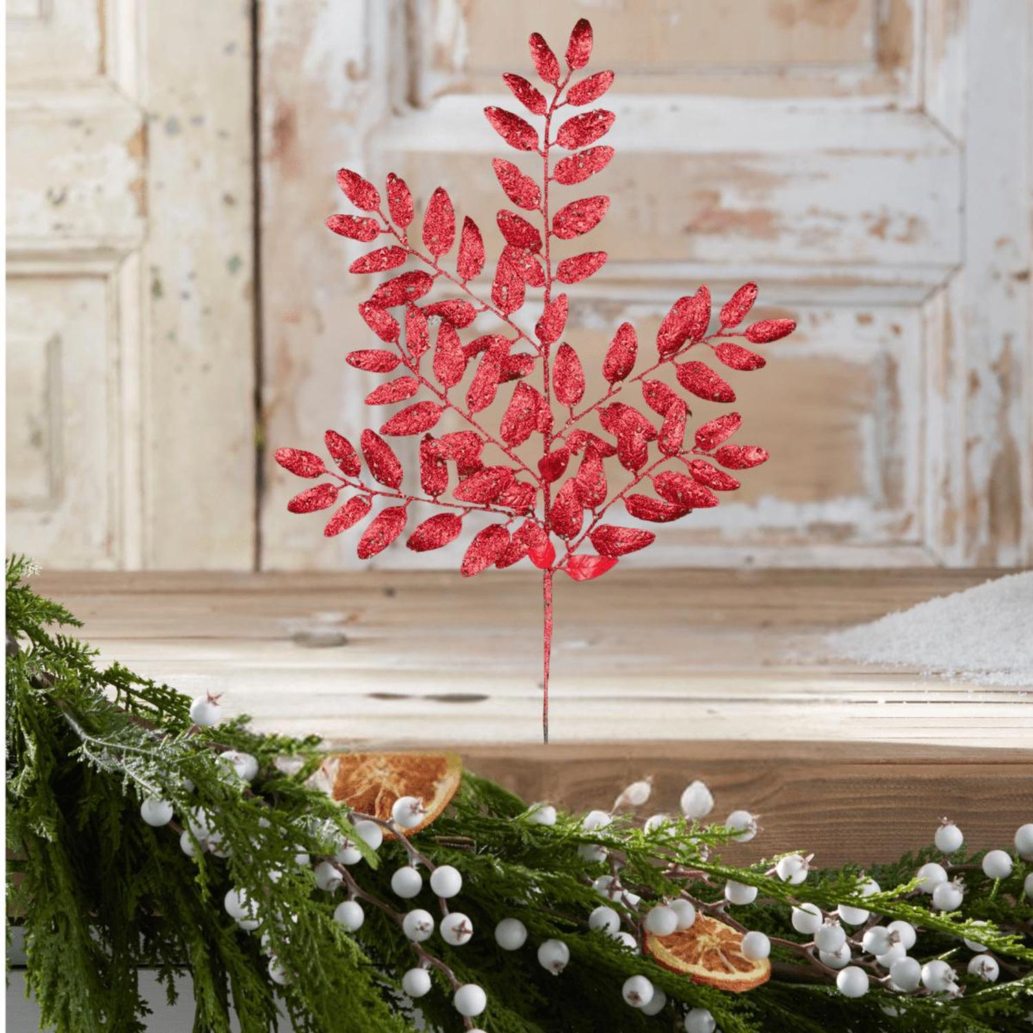 21" Glitter Honey Locust Spray: Red