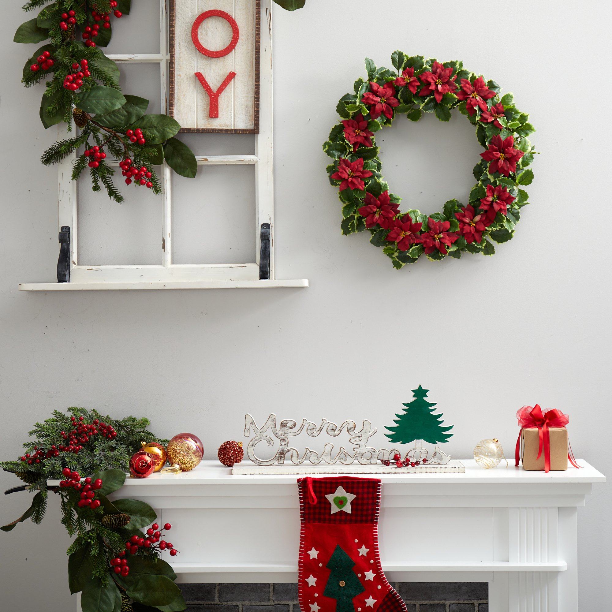 Shop For 21” Poinsettia and Variegated Holly Wreath
