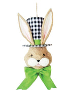 22" Bunny With Check Top Hat Ornament: Green