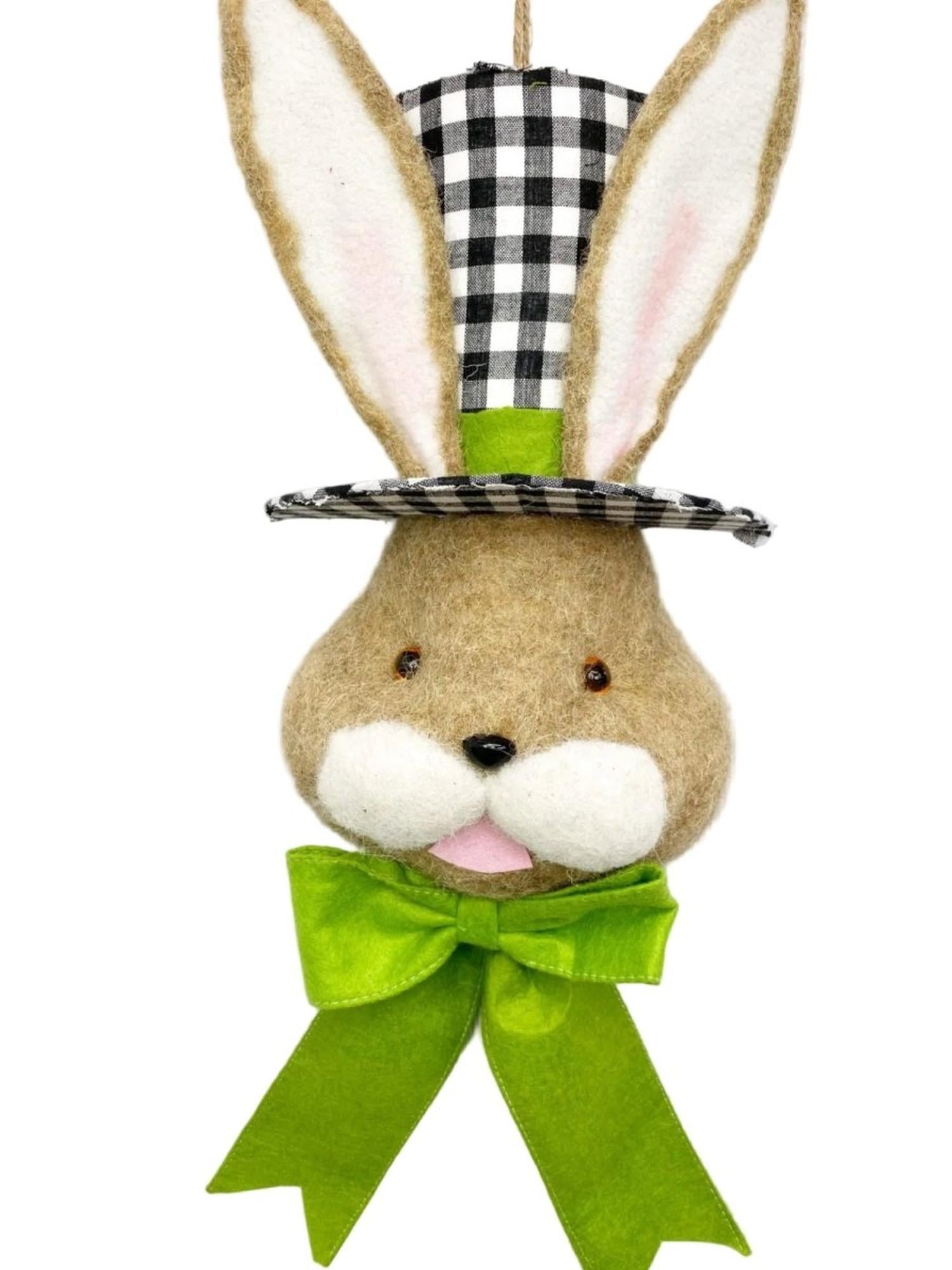 22" Bunny With Check Top Hat Ornament: Green