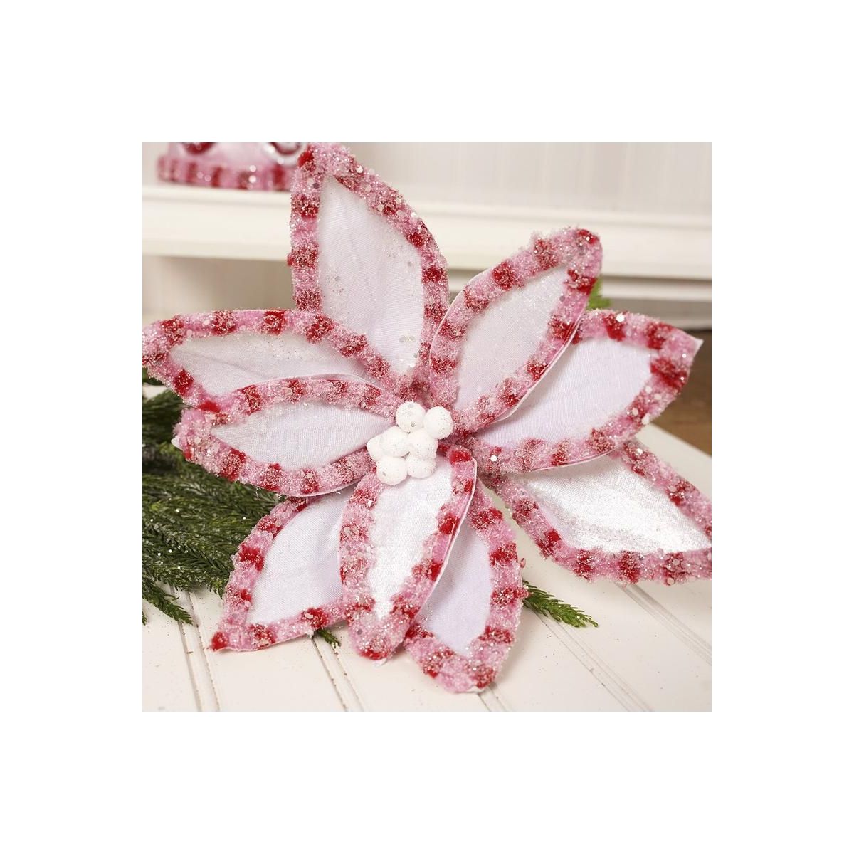 Shop For 22” Candy Snow Glitter Poinsettia Stem: White/Pink