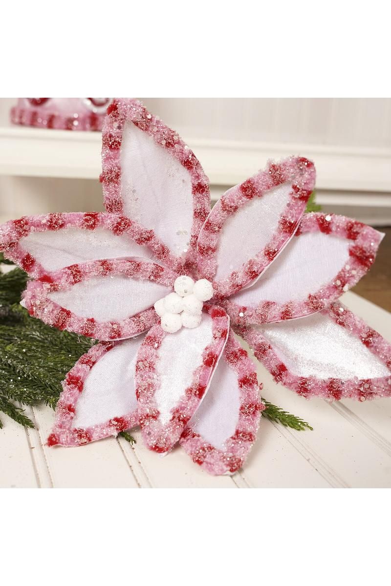 Shop For 22” Candy Snow Glitter Poinsettia Stem: White/Pink