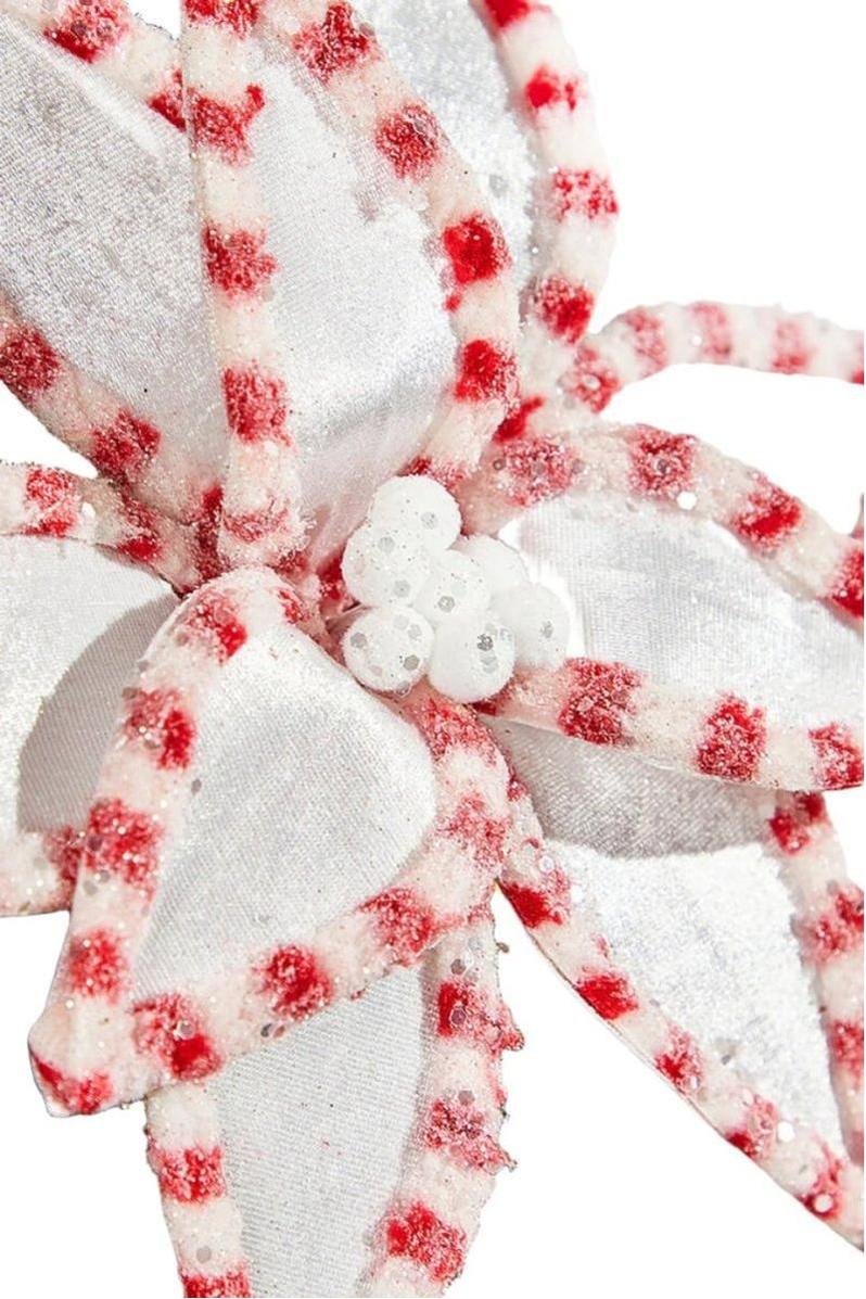 Shop For 22” Candy Snow Glitter Poinsettia Stem: White/Pink at Michelle's aDOORable Creations