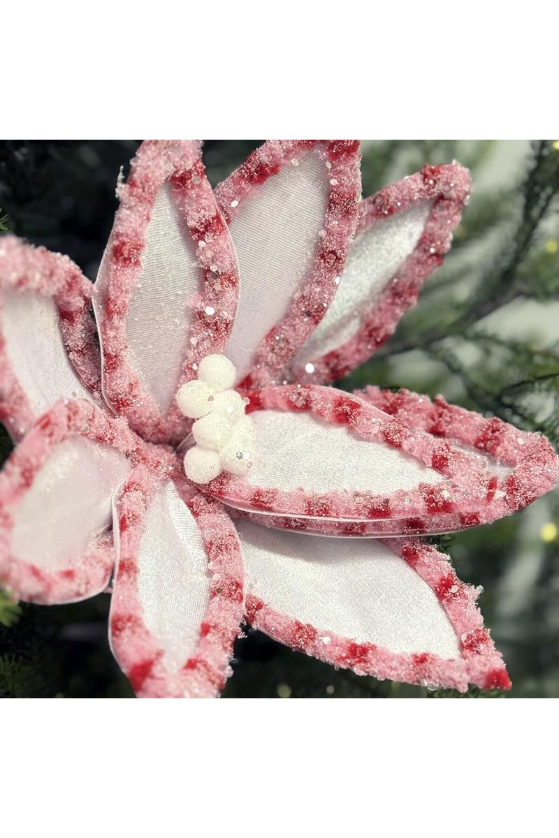 Shop For 22” Candy Snow Glitter Poinsettia Stem: White/Pink