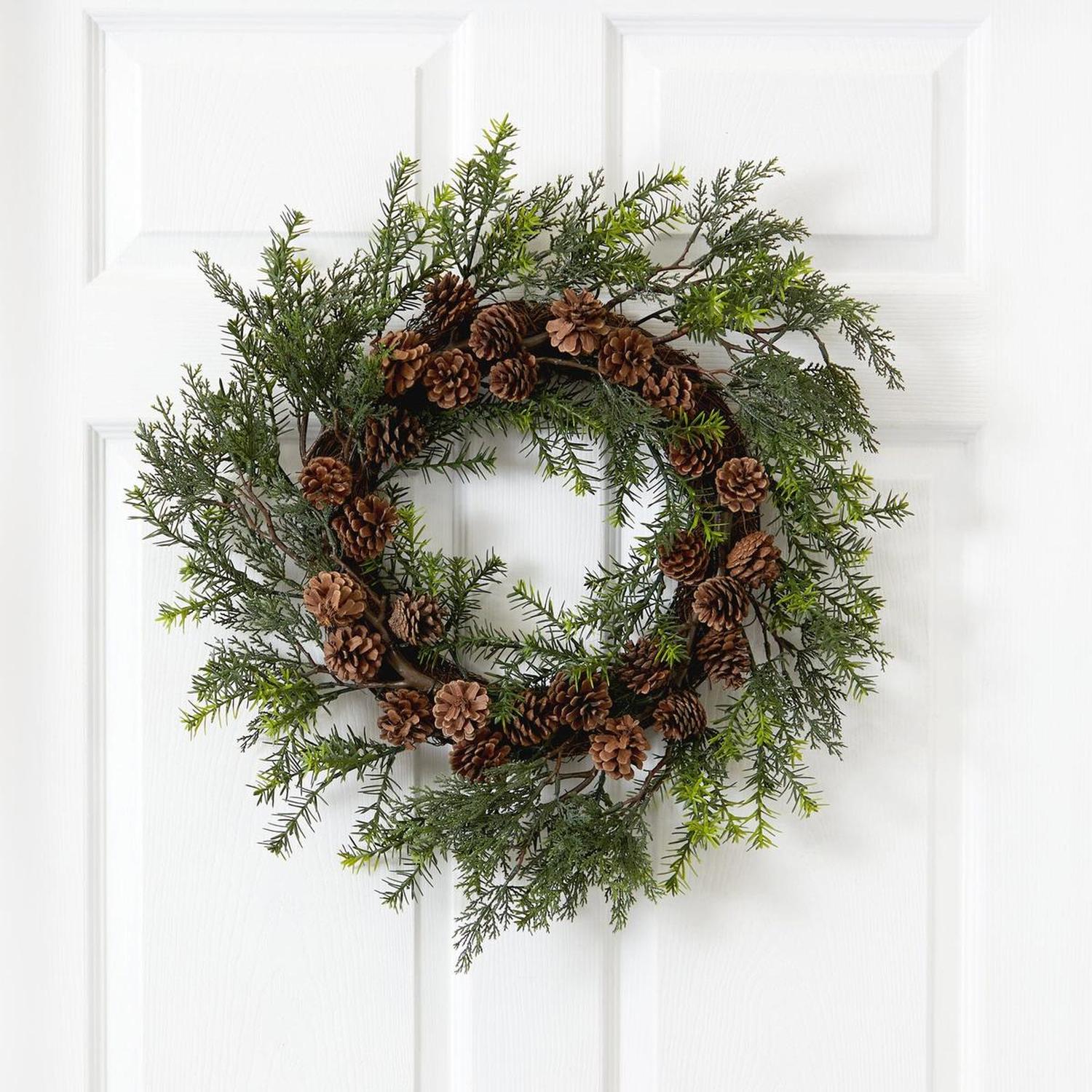 Shop For 22” Cedar, Grass and Pine Cone Artificial Wreath