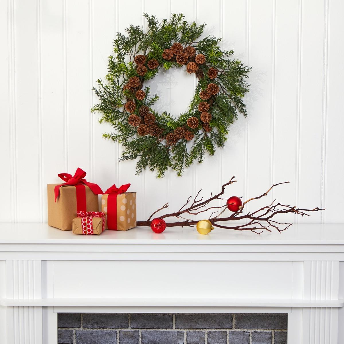 Shop For 22” Cedar, Grass and Pine Cone Artificial Wreath