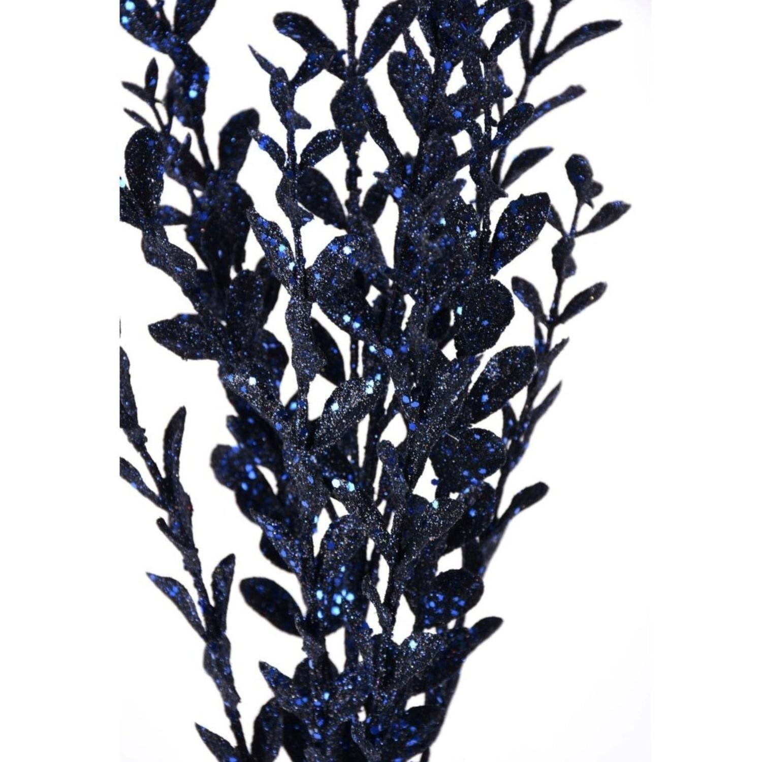 22" Glitter Boxwood Spray: Midnight Blue