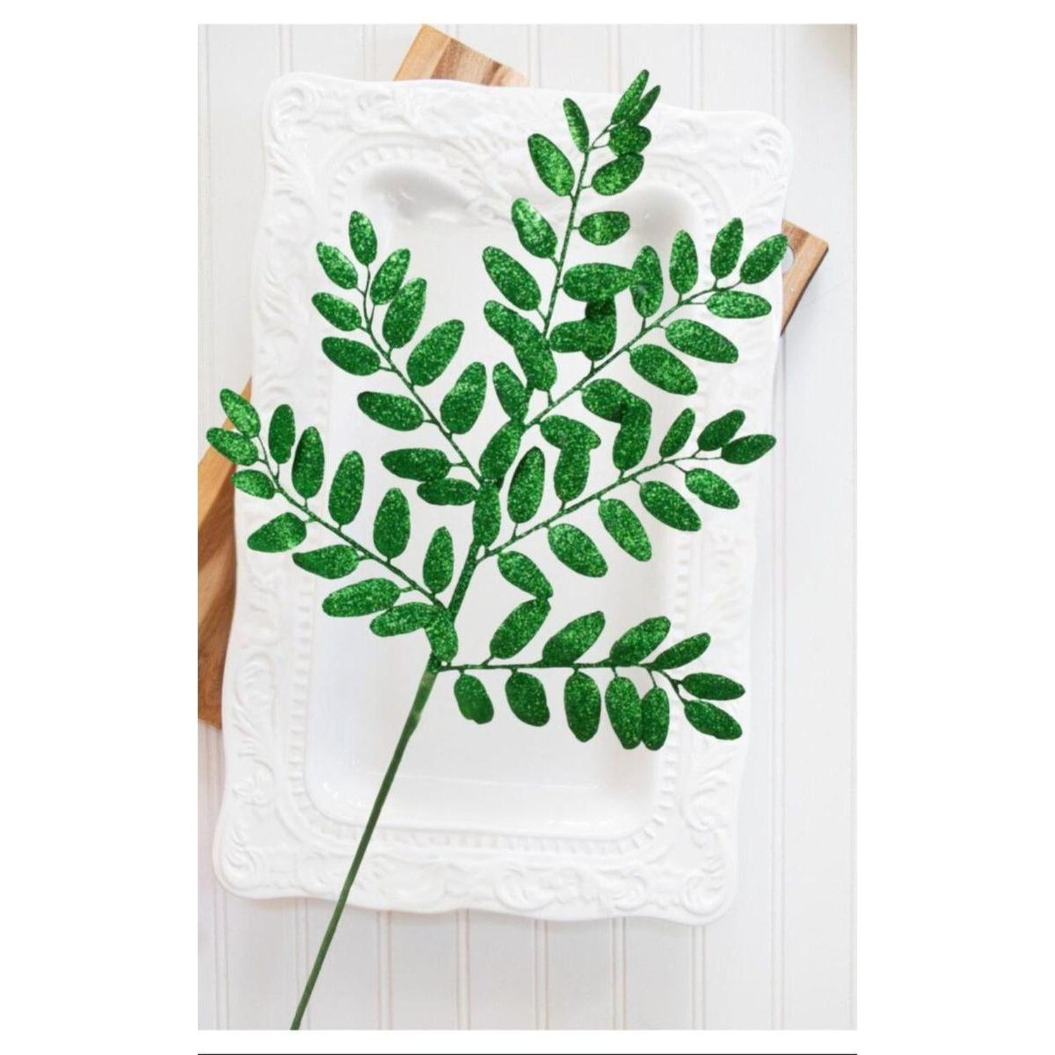 22" Honey Locust Glitter Spray: Holiday Green