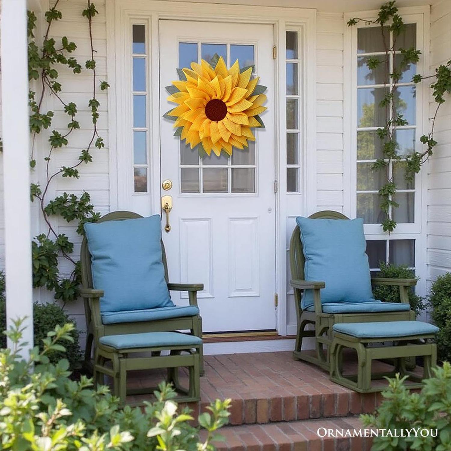 Charming Burlap Sunflower 22" Wreath, Vintage Front Door Decor with Rustic Farmhouse Style