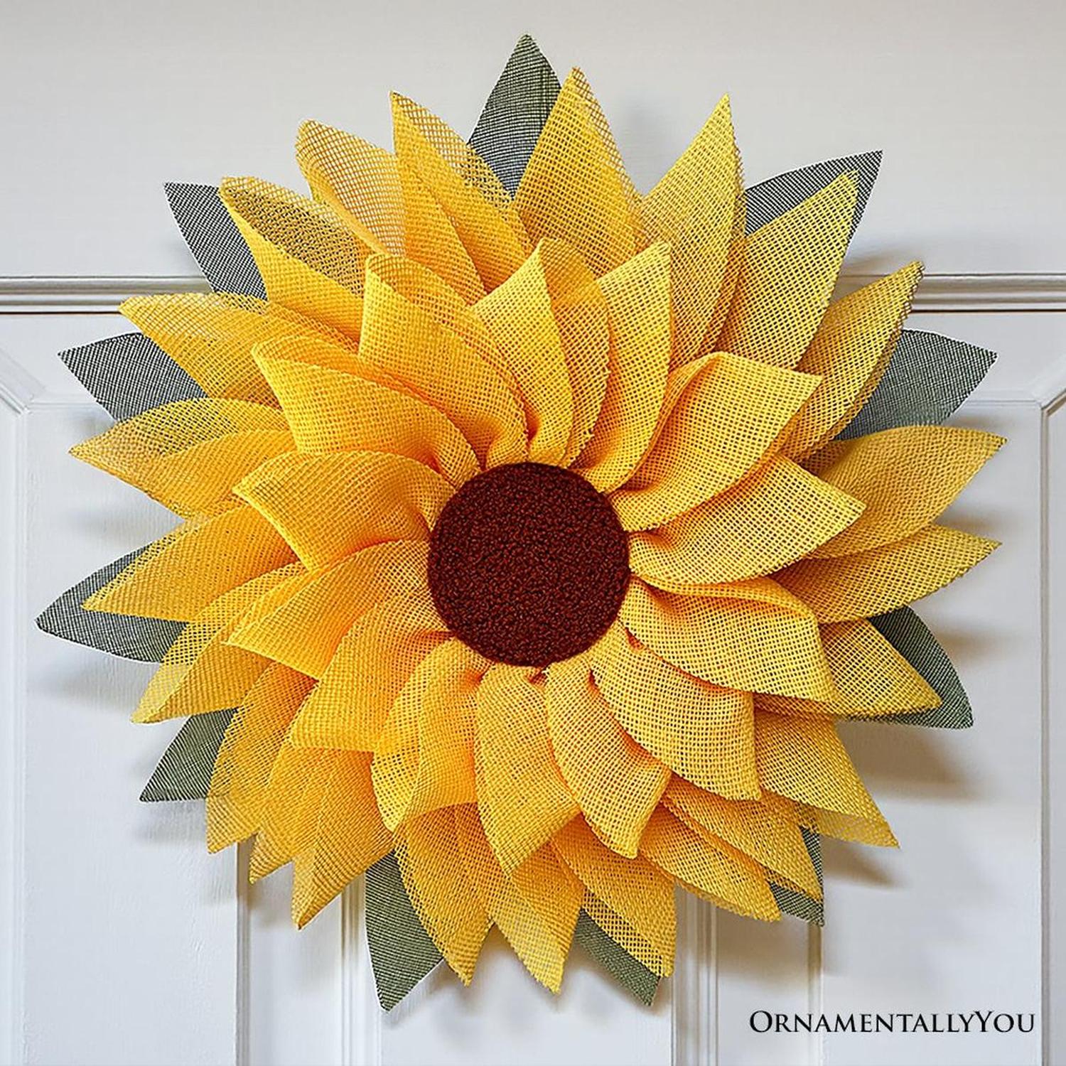 Charming Burlap Sunflower 22" Wreath, Vintage Front Door Decor with Rustic Farmhouse Style