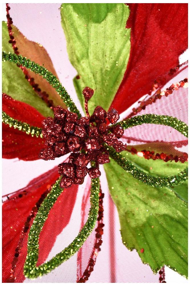 Shop For 22" Velvet Sheer Glitter Poinsettia Stem