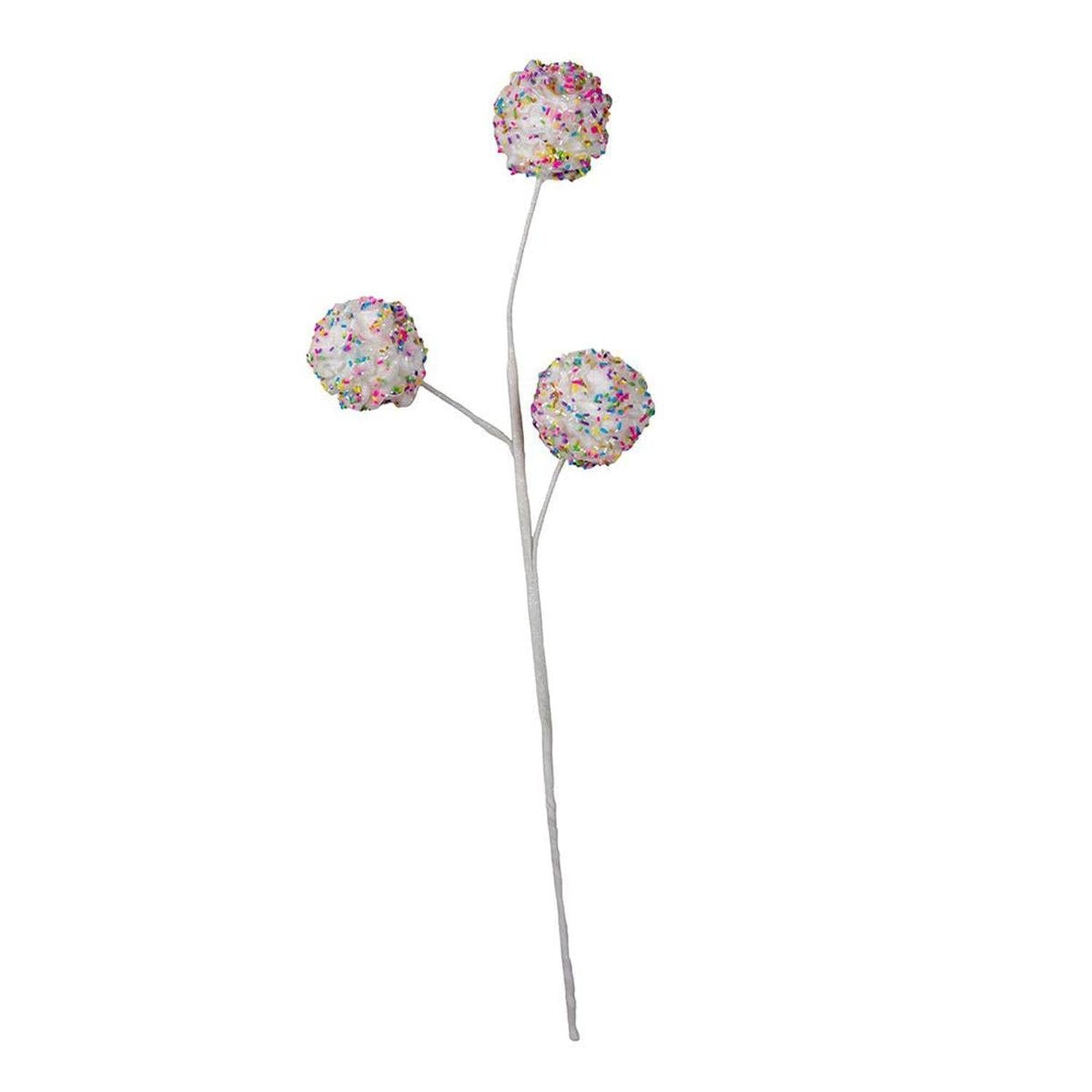 22" White Frosted With Sprinkles Ball Pick