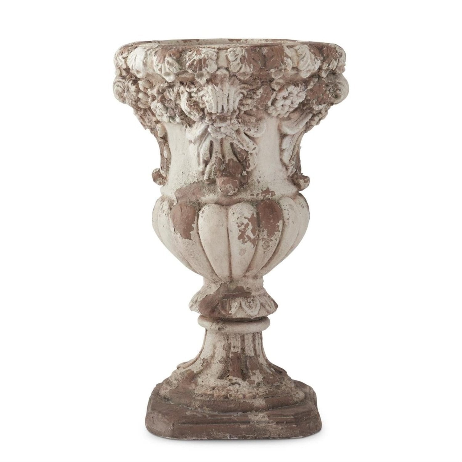 Shop For 22.25 Inch Cream & Rust Floral Embossed Urn