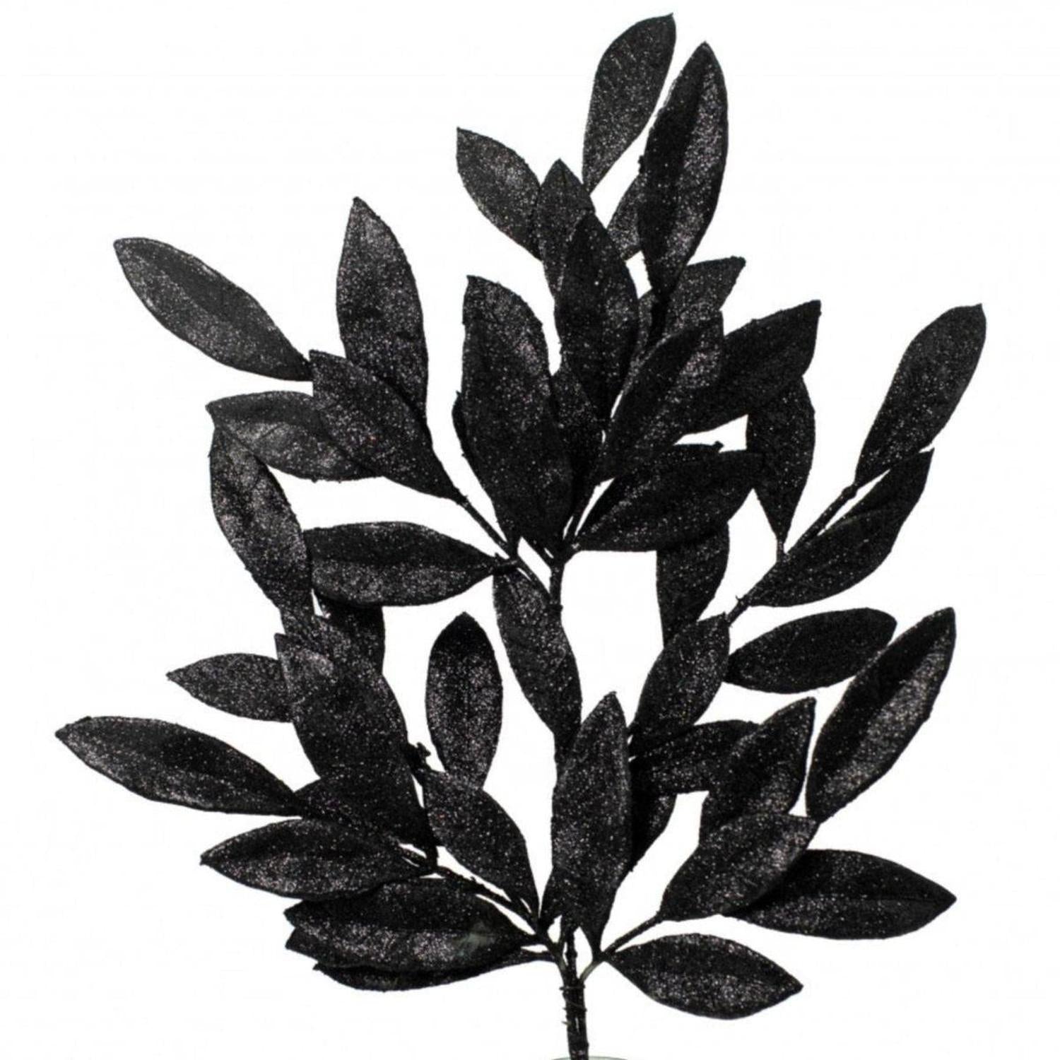 23" Bay Leaf Glitter Spray: Black