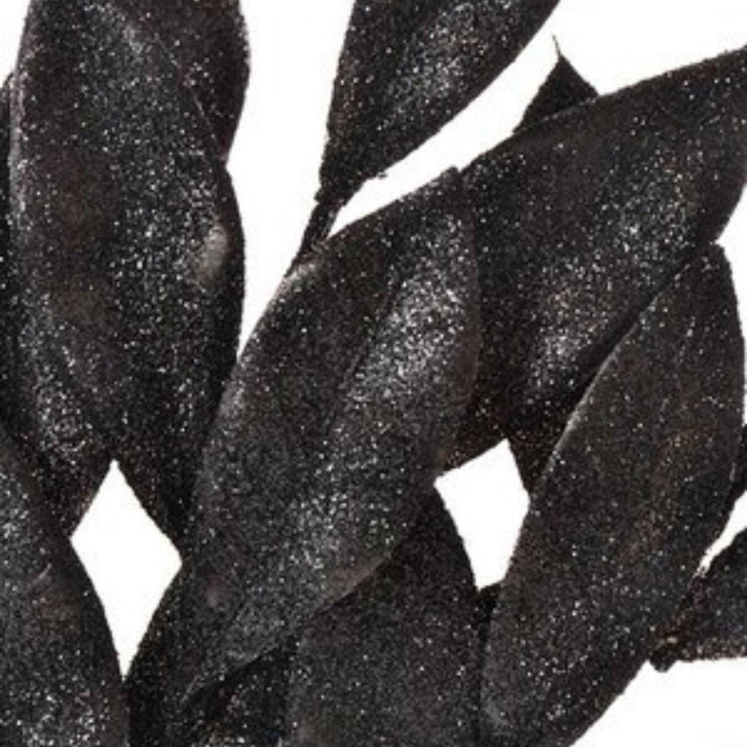 23" Bay Leaf Glitter Spray: Black