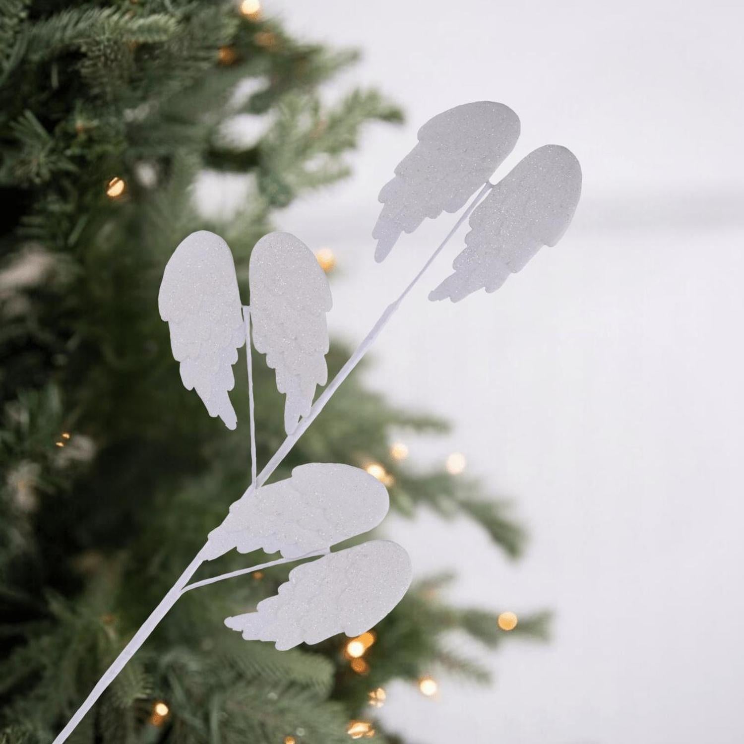 23" Felt Glitter Angel Wing Spray: White
