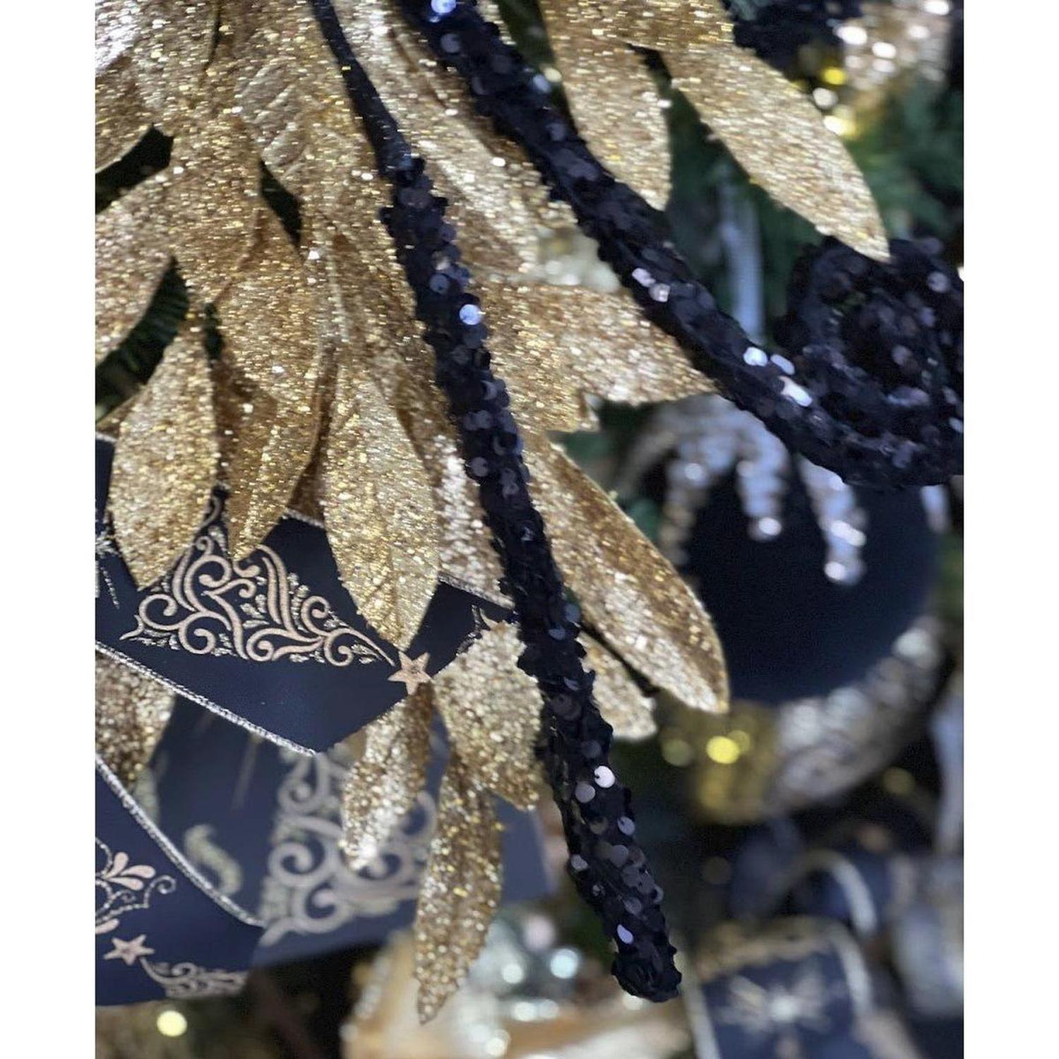 23" Glitter Bay Leaf Spray: Gold