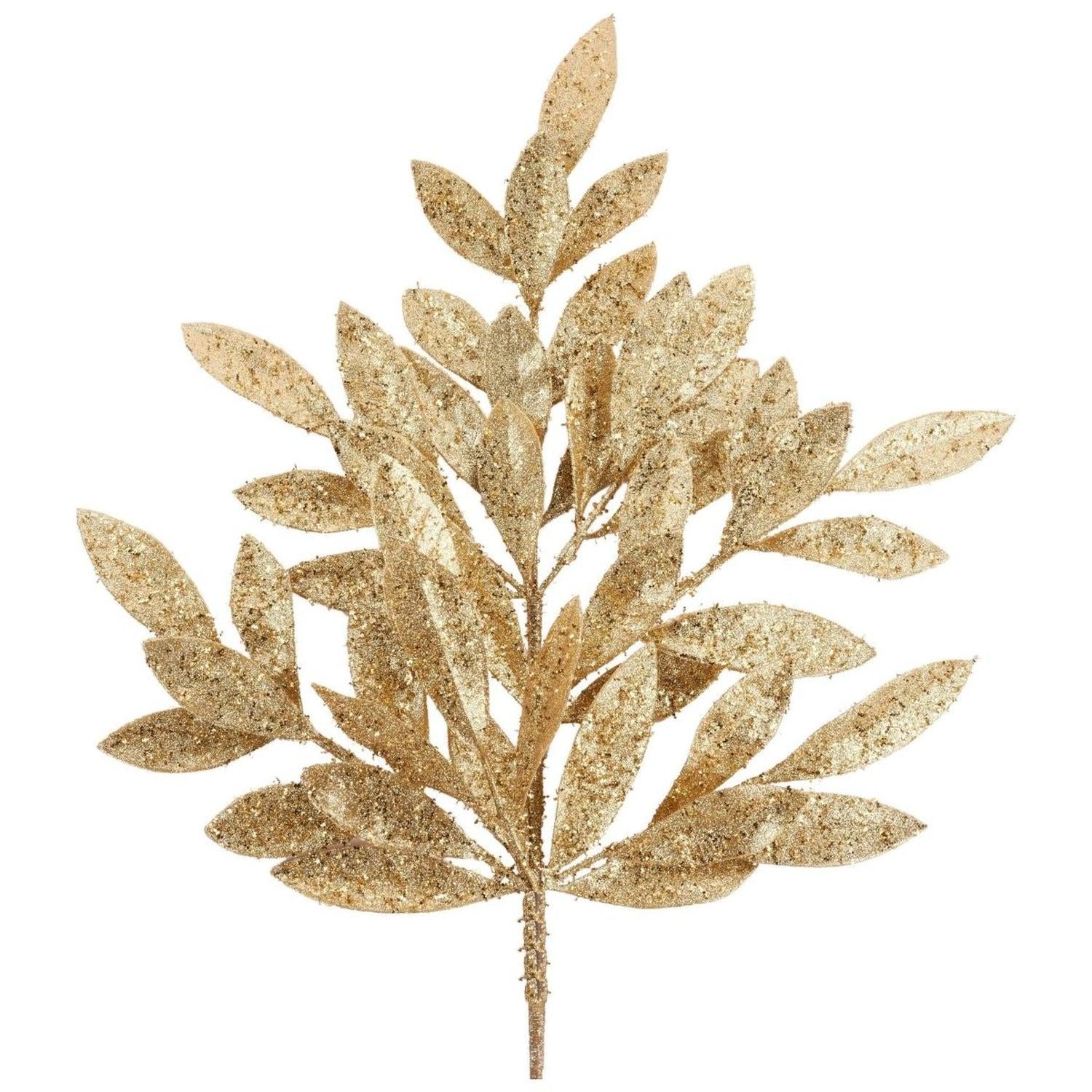 23" Glitter Bay Leaf Spray: Gold