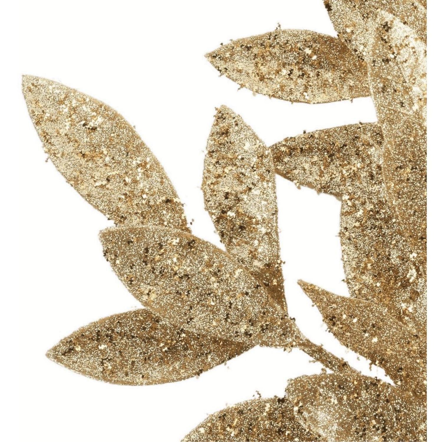 23" Glitter Bay Leaf Spray: Gold