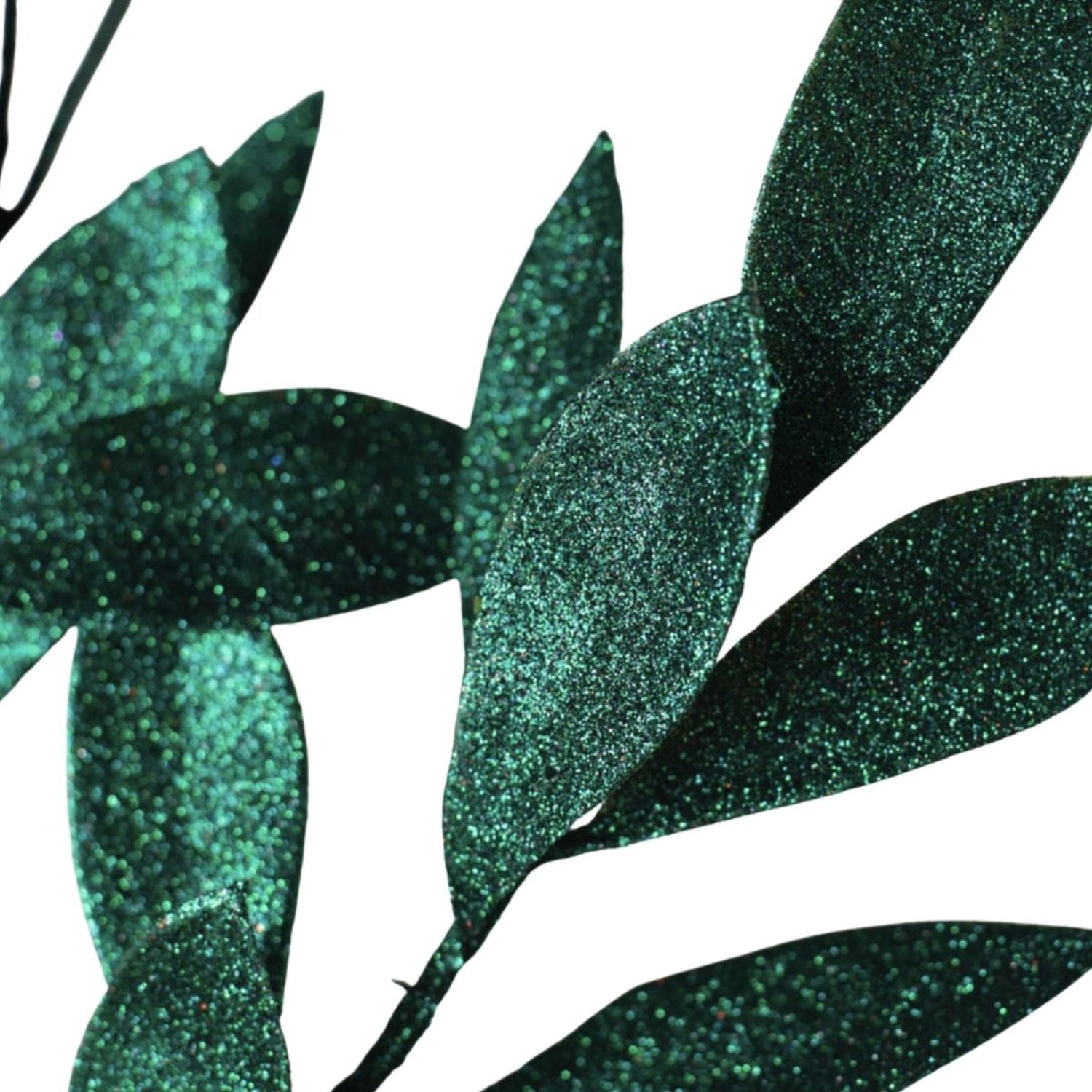 23" Glitter Bay Leaf Spray: Hunter Green